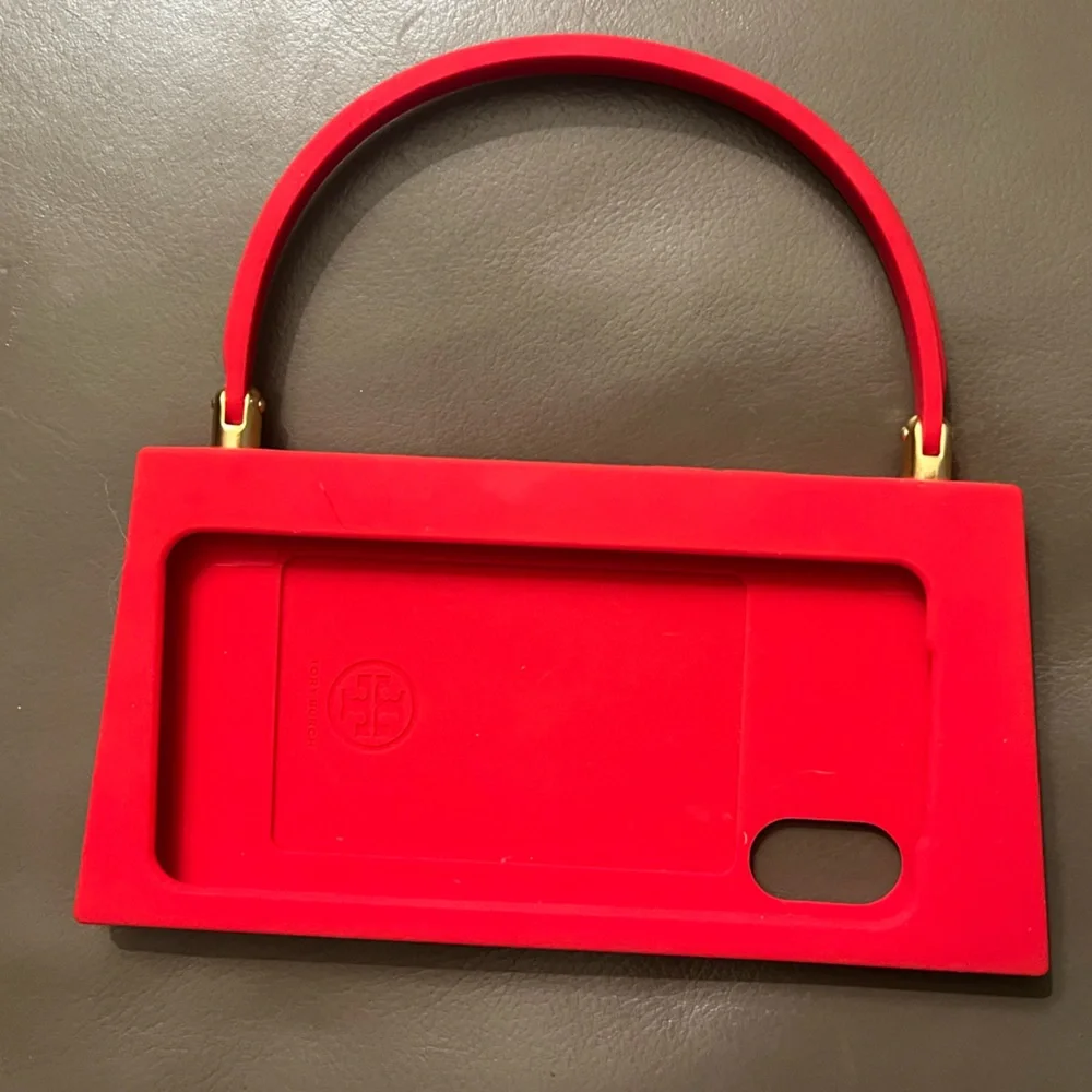 Tory Burch Red Phone Case with Gold Accents